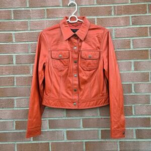 Finity Studio Vintage Papaya Orange Blood Orange Genuine Leather Jacket Small
